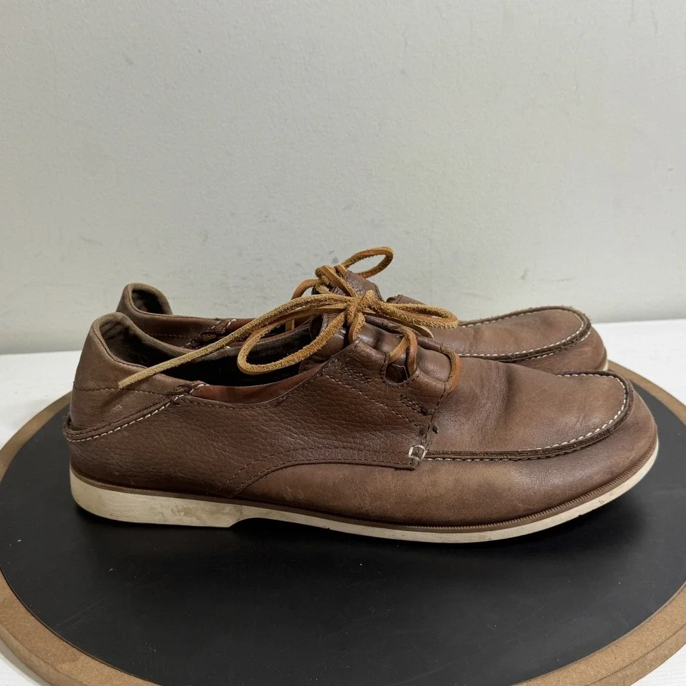 OluKai Mokua Leather Shoes Men 10 Casual‎ Boat Moc Toe Brown Comfort